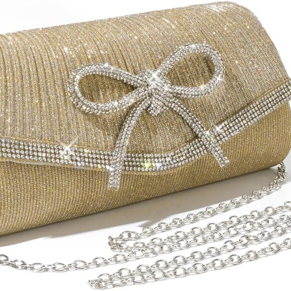 Sparkly Bow Evening Clutch Bag Rhinestone Dressy Purses for Weddings Prom - Picture 1 of 8